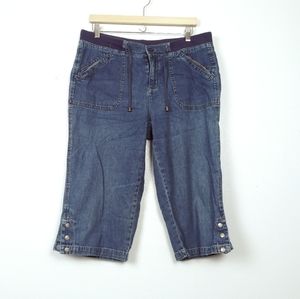 Living Planet Mid Rise Capri Women's Size 12 Drawstring Blue